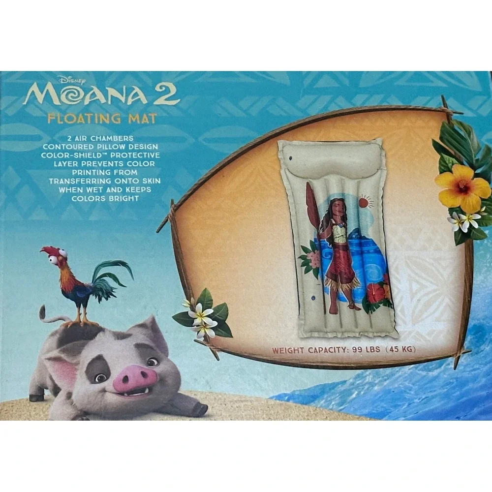 Disney Moana 2 Floating Mat Kids Inflatable Pool Float Contoured Pillow Ages 3+